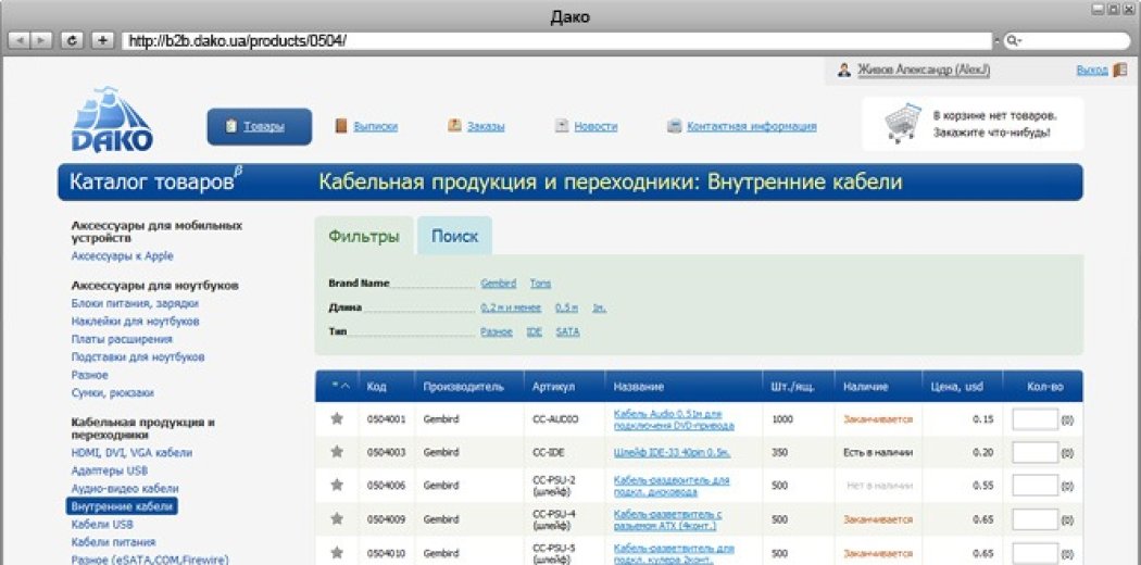 Система b2b компанії «Дако»