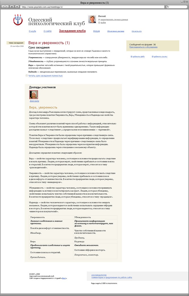 Страница выбранного заседания Страница выбранного заседания